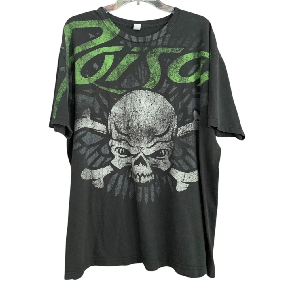 Vintage Poison Band Tee |90s Glam Metal Skull Graphic Faded Charcoal Gray XXL